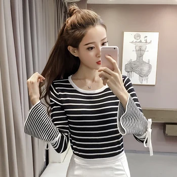 

sweater women spring autumn winter 2017 feminina thin pullover fashion cute sweet thin new knit stripe sweaters female A4571