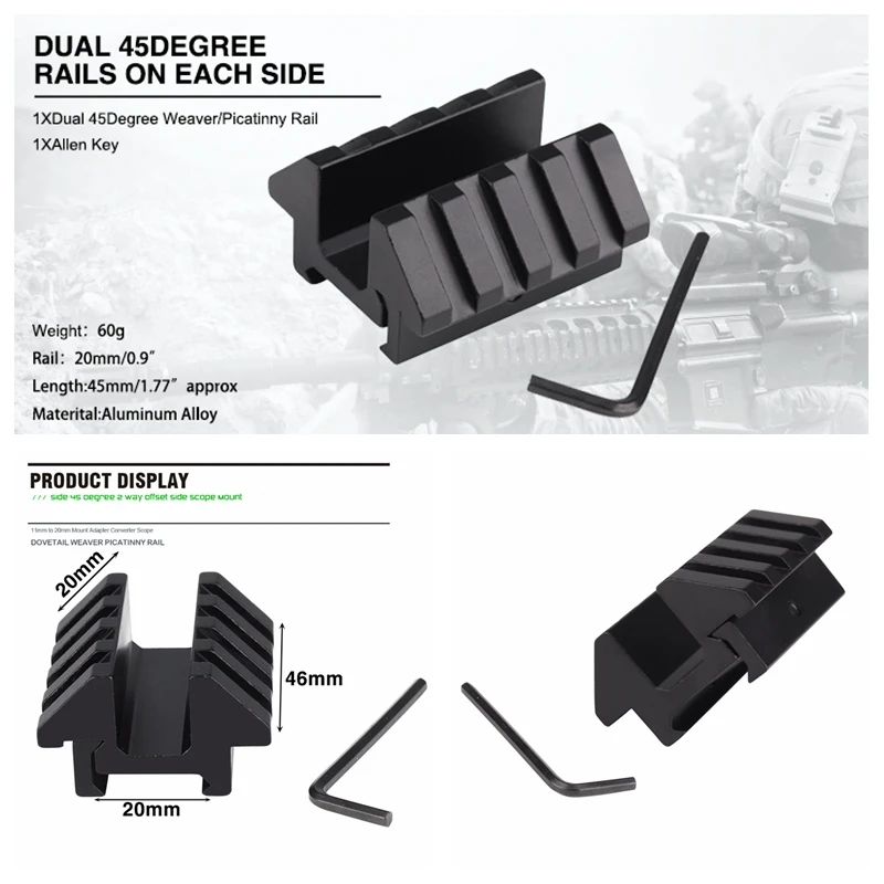 Охотничий Тактический 4 слота Двойной 45 градусов офсетный прицел крепление 20 мм Вивер Пикатинни для пистолета винтовки фонарик