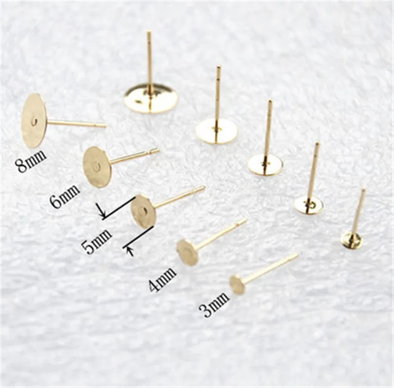 50pcs Gold Color Stainless Steel Ear Post Earring Base Fit 3mm 4mm 5mm 6mm 8mm Cabochon Cameo Bezel Settings For Jewelry Making | Украшения
