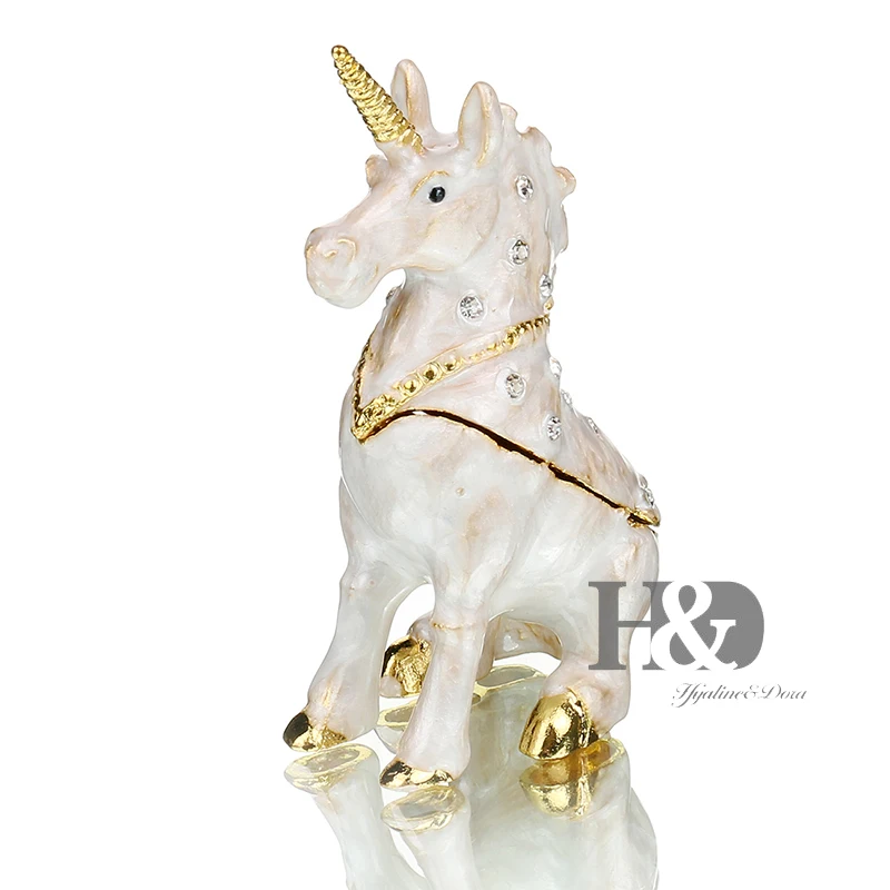 H& D Unicorn маленькая коробка для безделушек на шарнирах, ювелирная фигурка животного, коллекционная коробка, держатель для серег для девочек, украшение для стола