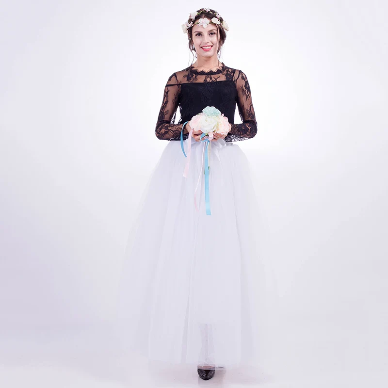 

[Best Quality] 7 Layers 100cm Long Tulle Skirts Womens Pleated Skirt Fashion Wedding Bridal Bridesmaid Skirt Faldas Jupe Saias