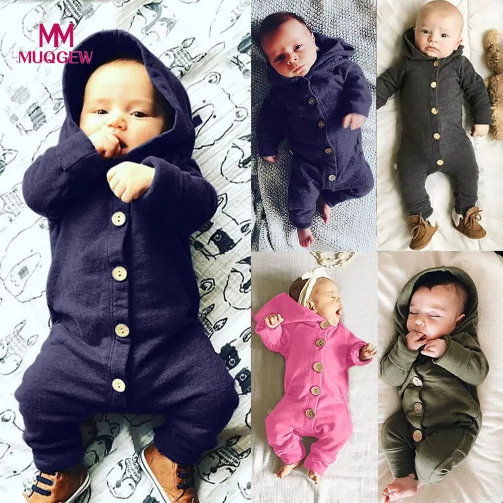

Free Shipping Cute Infant Baby Girls&Boys Long Sleeve Solid Hooded Jumpsuit Romper Outfits Clothes Soft Warm 2018 Autumn Winter