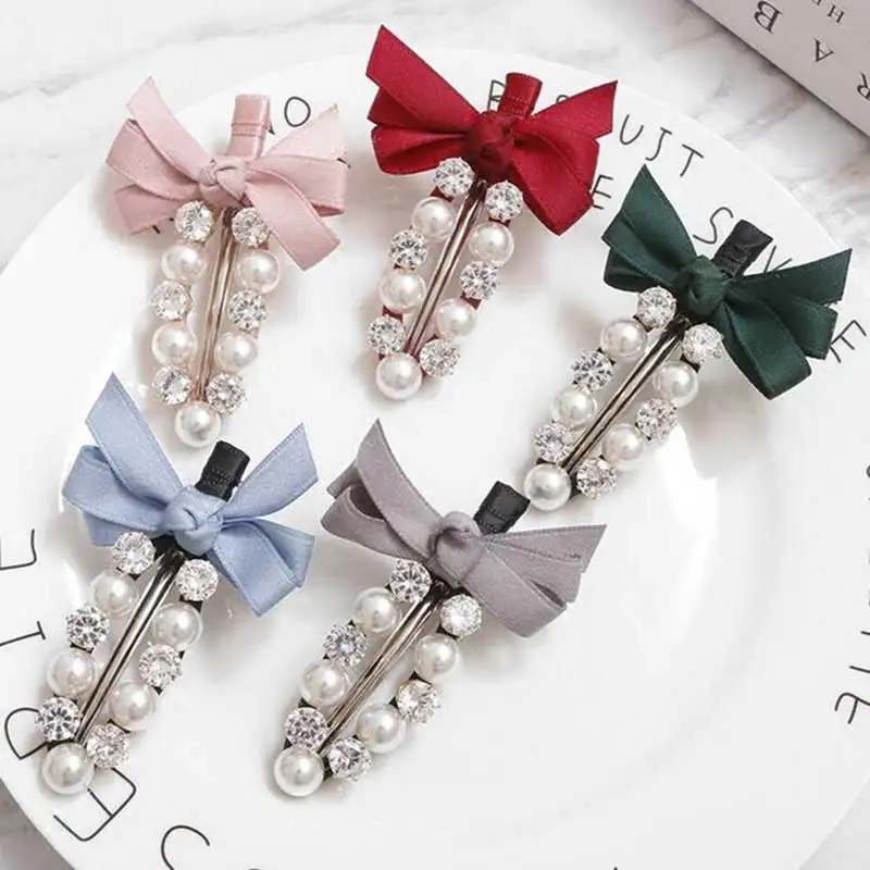 

1pc Pearl Bow Hair Clip For Girls Adult Duckbill Clip Female Headwear Women Hairgirps Pearl Mesh Hairpin Metal Hair Accessories