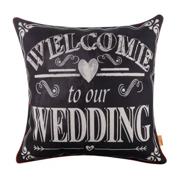 

LINKWELL 45x45cm Wedding Decoration Gift Welcome to our Wedding Linen Cushion Cover Pillow case with Red Binding Blackboard Art