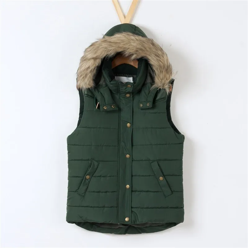 

Fashion Winter Waistcoat Fur Collar Hooded women winter coat Jacket short   Cotton Warm Female Women Tops