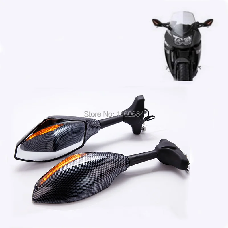 

Carbon Motorcycle LED Turn Signal Rearview Mirrors For Yamaha FZ1 YZF R1 R6 R6S 2006 2007 2008 Suzuki GSX1300R Hayabusa