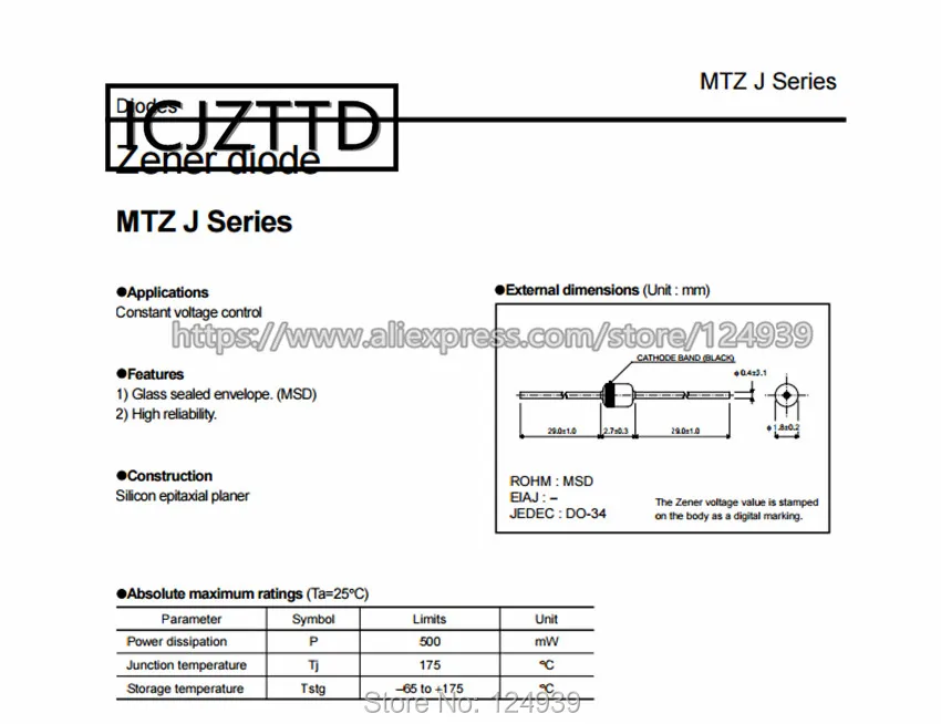 МТЗ J T-72 mtzj MTZJT-77 2.2A 2.2B 2.4A MTZJT-772.2A MTZJT-772.2B MTZJT-772.4A 2,2 V 2,4 V 500 МВт MSD DO-204AG DO-34 DO34