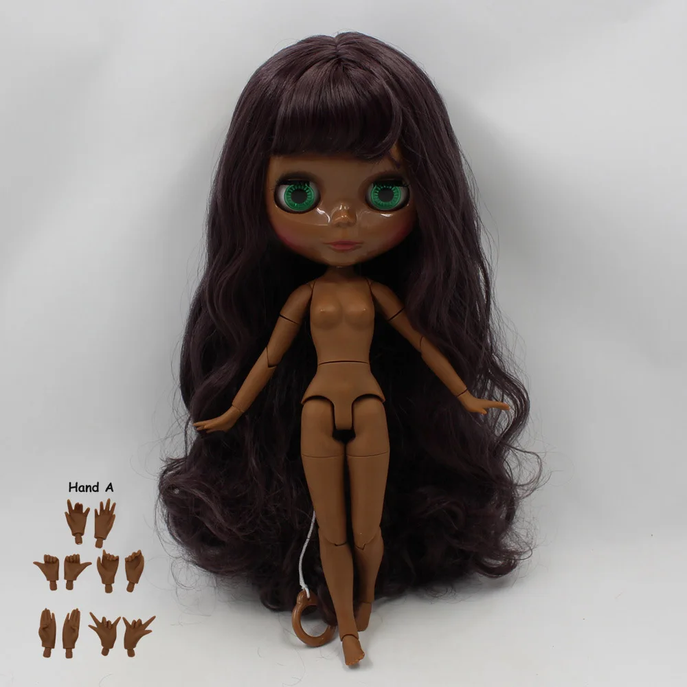 doll with hands A Темно-черный Blyth Обнаженная кукла глубокий фиолетовый вьющиеся волосы с челкой 30 см Мода bjd blyth с соединением тела игрушки - Цвет: doll with hands A