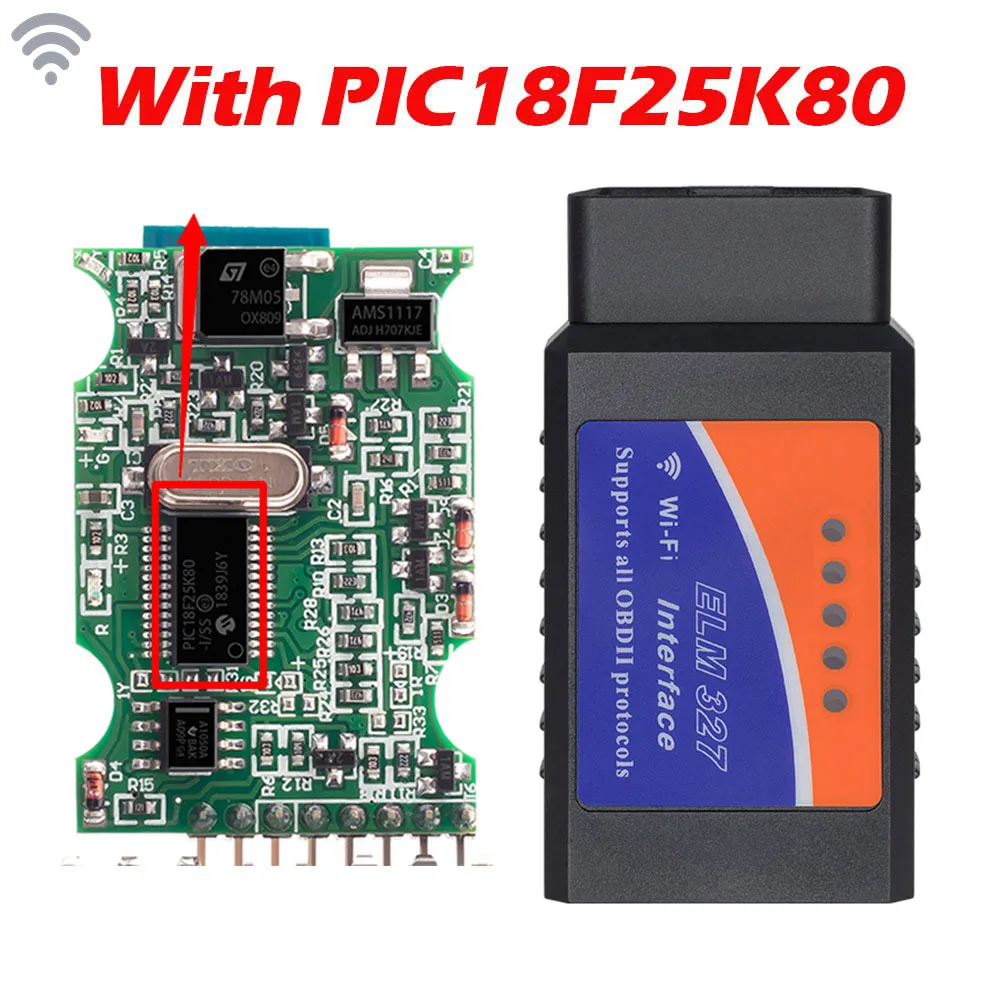 elm327 Wifi/Bluetooth/USB PIC18F25K80 дополнительный OBD2 автомобильный сканер для считывания кода V1.5 OBDII elm327 obd2 диагностический инструмент - Цвет: WIFI withPIC18F25K80