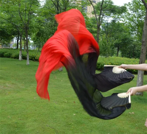 

Japan Hot Sell 100% Silk Belly Dance Fan Veils Bamboo Folding Long Fans Dancer Performance Props Red Black Yellow Free Shipping