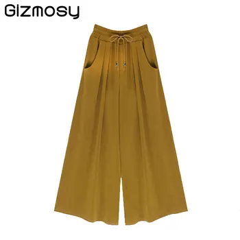 

2019 Spring Autumn Women Casual Loose Wide Leg Pants Elastic Waist Ankle-Length Pants Loose Solid Harlan Pants Plus Size SY533