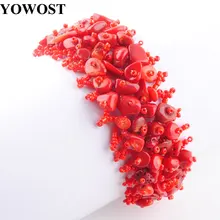 Ювелирные изделия новые модные красные коралловые бусины чип тканый регулируемый браслет драгоценный камень 4~ 8 мм IK3018