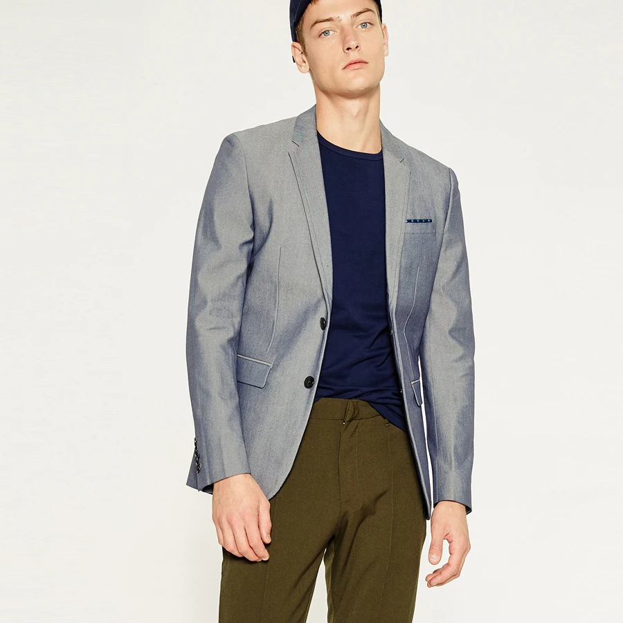 Fashion Casual Suit Jacket Grey/Light Blue Blazer Masculino Slim Fit