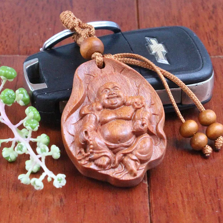 3pcs llaveros 2017 Fashion llaveros Buddha Carved Wooden KeyChain