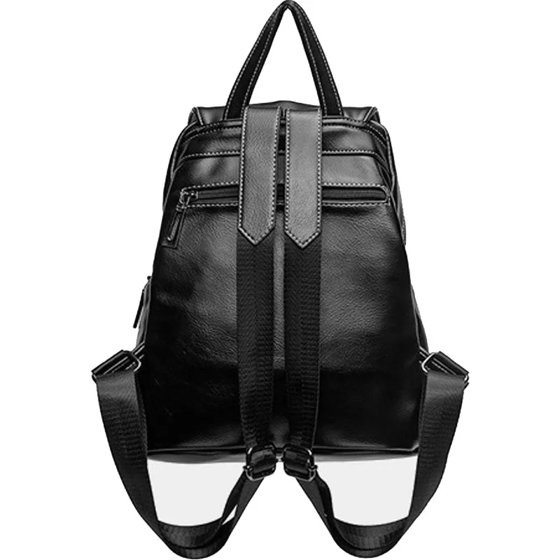 Casual backpack women soft PU leather travel shoulder bag black brown