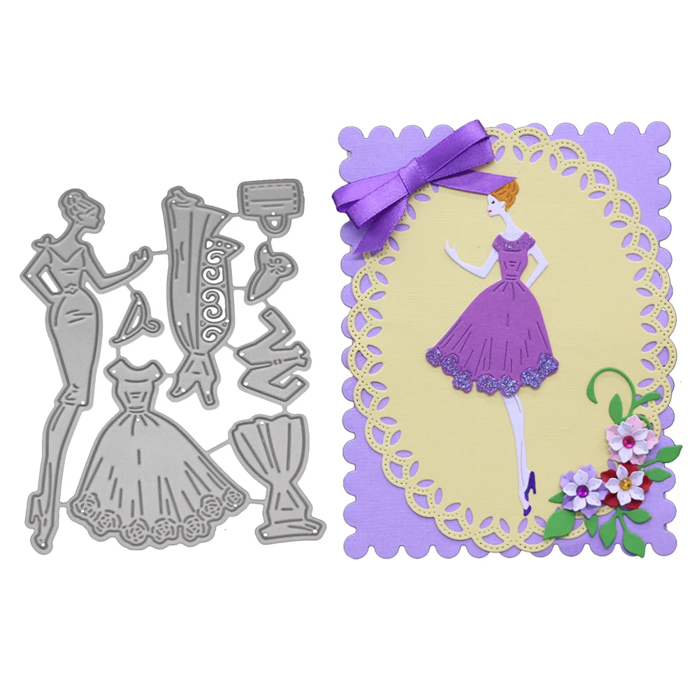  Ufurty 79*112MM Lady Metal Carbon Steel Cutting Dies 3D DIY Scrapbooking Craft Die Photo Invitation - 33012114209