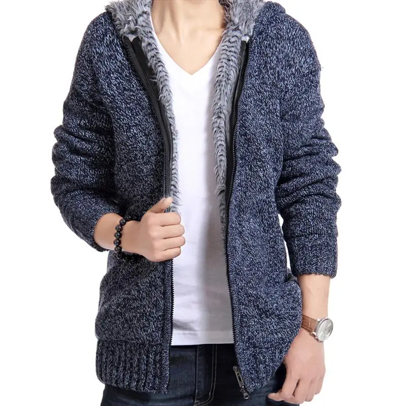 Men Sweater Winter Thicken Knitted Jacket Fashion Coat Knitwear Bomber Outwear H