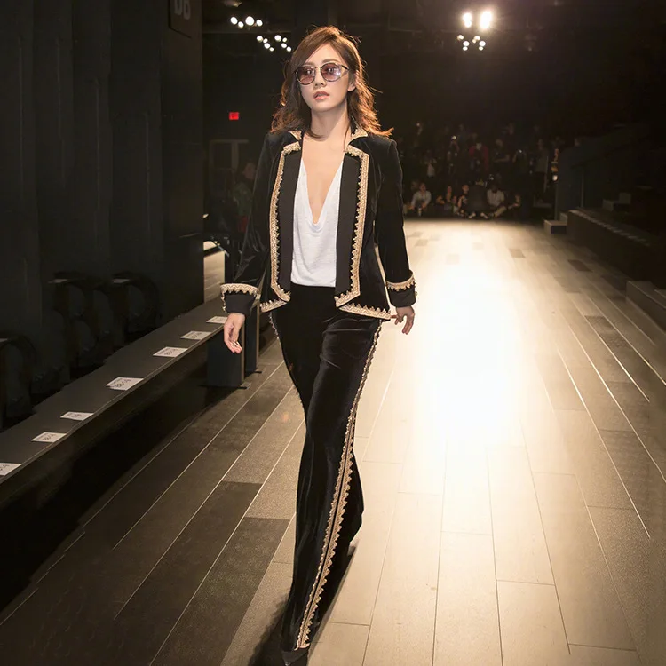 KoHuiJoo 2018 Spring New Vintage Velvet Pant Suits for Women Slim Casual Velvet Blazer Pants Suit Sets 2 piece Clothing Set KoHuiJoo 2018 Spring New Vintage Velvet Pant Suits for Women Slim Casual Velvet Blazer Pants Suit Sets 2 piece Clothing Set