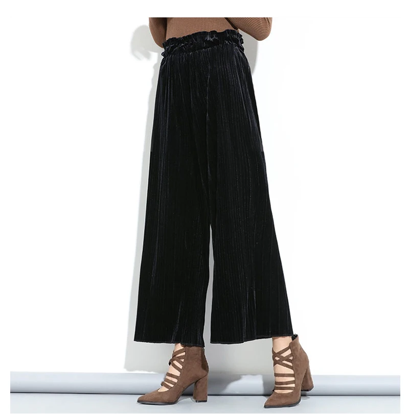 CHICEVER Autumn Velvet High Wait Trousers For Women Wide Leg Female Pant Loose Big Size Black Ankle Length Pants Fashion Casual