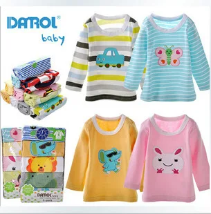 

2018 New Autumn Hot cartoon Embroidered Round neck Longsleeve Cotton infant Kids Baby T-shirt 5pcs/lot