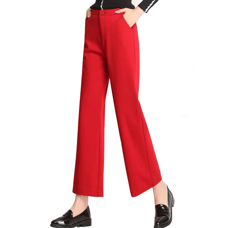 MOBTRS Red High Waist Wide Leg Pants Woman Casual Loose Women Pants