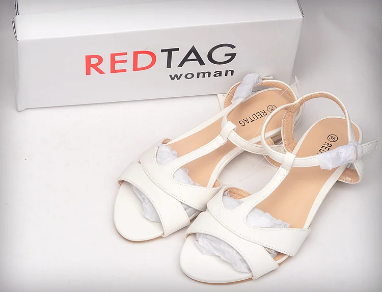 red tag sandals
