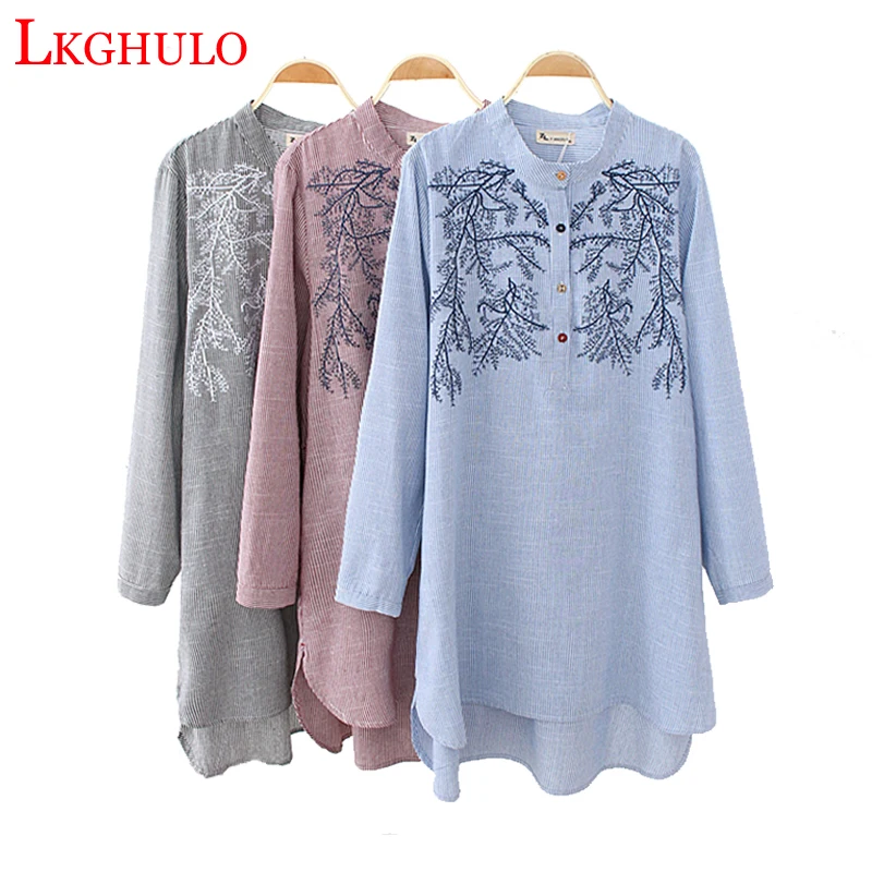  Oversized Women Blouse Casual Long Sleeve Plus Size Long Striped Shirt Women Autumn Tops Kimono Tun