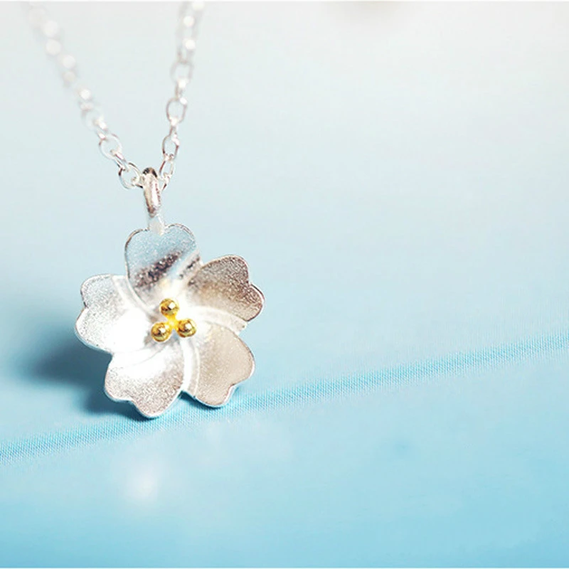 

Wholesale Silver Sakura Flower Necklaces & Pendants 925 Cherry Blossoms With Chain Choker Necklace Fashion Jewelry