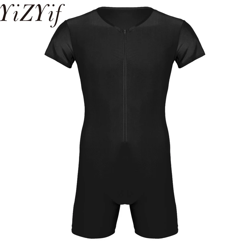 YiZYiF сексуальный мужской Wetlook цельный спандекс Singlet боксеры облегающее нижнее
