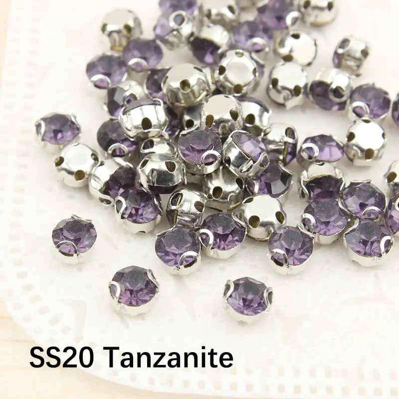 Tanzanite 200 шт SS20 стеклянная Серебряная основа свободные прозрачные Стразы AB коготь пришивные стразы для шитья Diy украшения одежды аксессуары для рукоделия - Цвет: Tanzanite