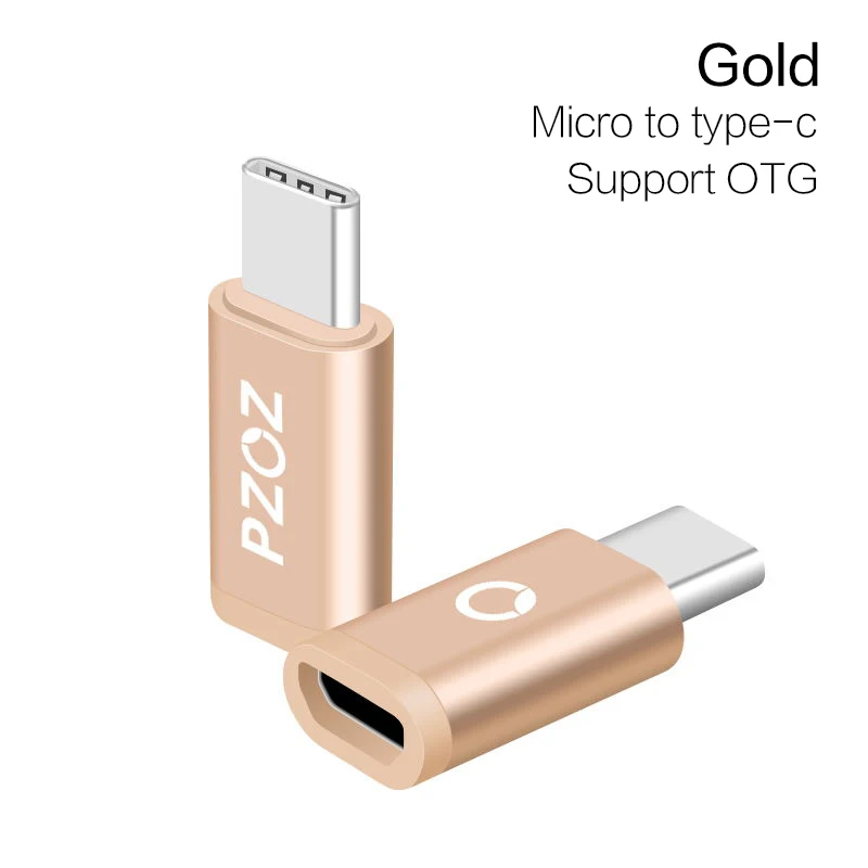 PZOZ Micro USB адаптер для 8 pin type c otg зарядки данных для iPhone Xs Max Xr X 8 7 6 5S iPad зарядное устройство кабель type-c usb c адаптер - Цвет: Gold  to Type C