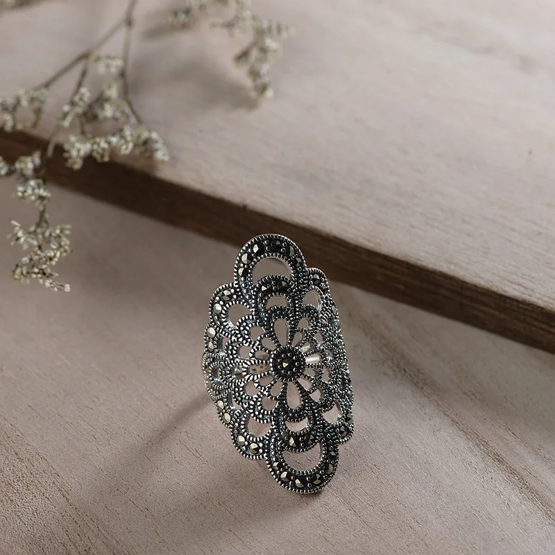 BALMORA, 925 пробы, серебряная мозаика, изменяемые размеры, полые кольца для женщин, кольцо на палец, винтажное, тайское модное серебро, ювелирные изделия