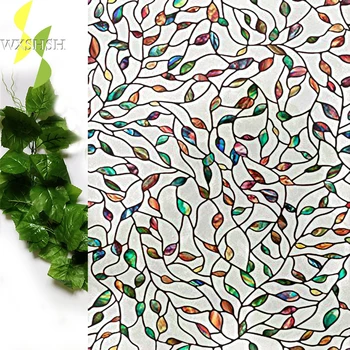 

WXSHSH No Glue Static Cling Privacy Glass Sticker 3D Frosted Colorful Leaf Window Films Size 75*200 Cm UV Blocking Heat Control