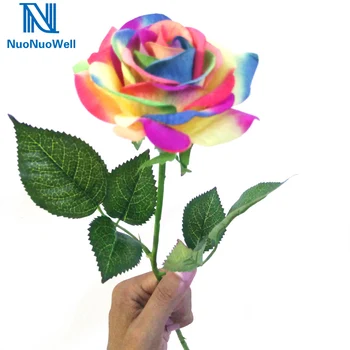 NuoNuoWell-tallo único, flor Artificial de seda, Arco Iris, rosa, tacto Real, decoración para el hogar, regalo, ramos de boda, 10 Uds.