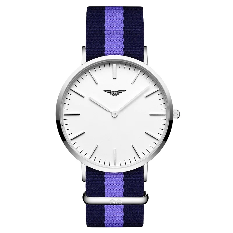 Часы женские с холщовым ремешком GUANQIN женские кварцевые часы простые модные часы для пары Мужские Женские часы relogio feminino - Цвет: Blue Purple Men