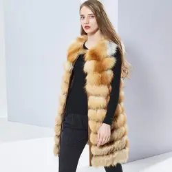 Для женщин натуральным лисьим мехом жилет женский натуральная красный пальто с мехом лисы теплые осень-зима Леди Жиле Природный длинная