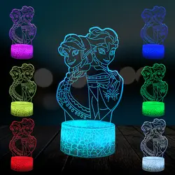 С рисунком Принцесса Эльза Анна 3D лампы многоцветный вечерние освещения прекрасный подарок для девочек дома декоративный ночник USB