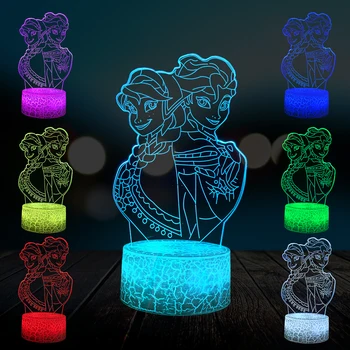 

Cartoon Princess Elsa Anna 3D Lamp Multicolor Party Lighting Lovely Girls Gift Home Decorative Night Light USB LED Atmosphere