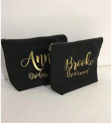 

black customize names wedding set of 15 bride Bridesmaid Makeup Gift Make Up comestic Bags Maid of Honour Bridal Party purses