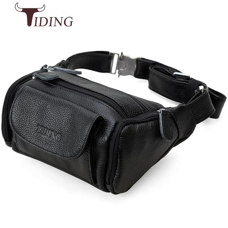 

Tiding Genuine Embossed Leather Men's Waist Pack Pillow Chest Bag Small Messenger Bag Fashion Fanny Pack Bum Hip Belt Pouch 4661