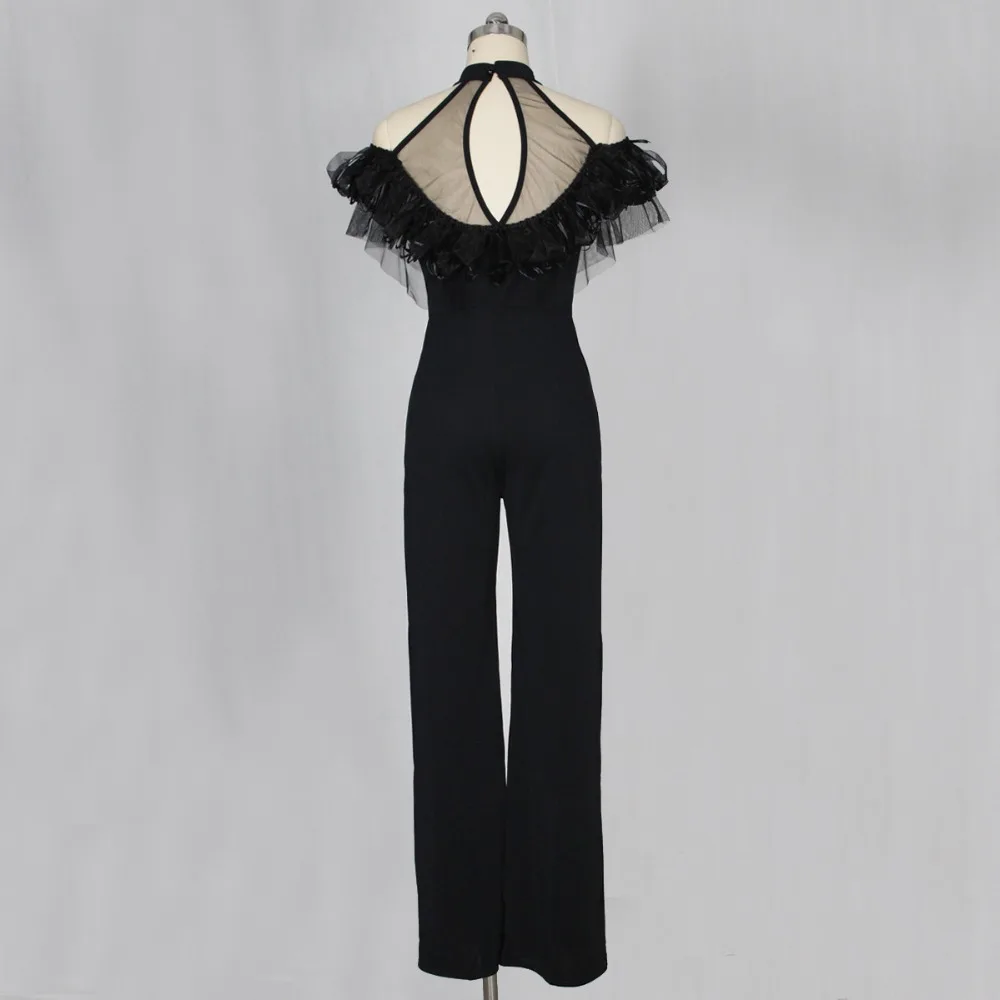 Women Sexy Halter Shoulder super fashion spring summer jumpsuits women Ribbon lace women casual solid half sleeve jumpsuits