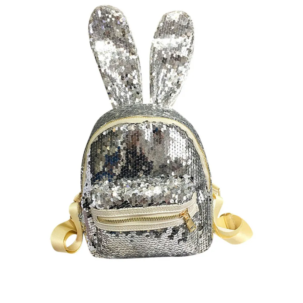 Woman Backpack Bunny Backpack Sequin Backpack Leather Rabbit Bag Pack