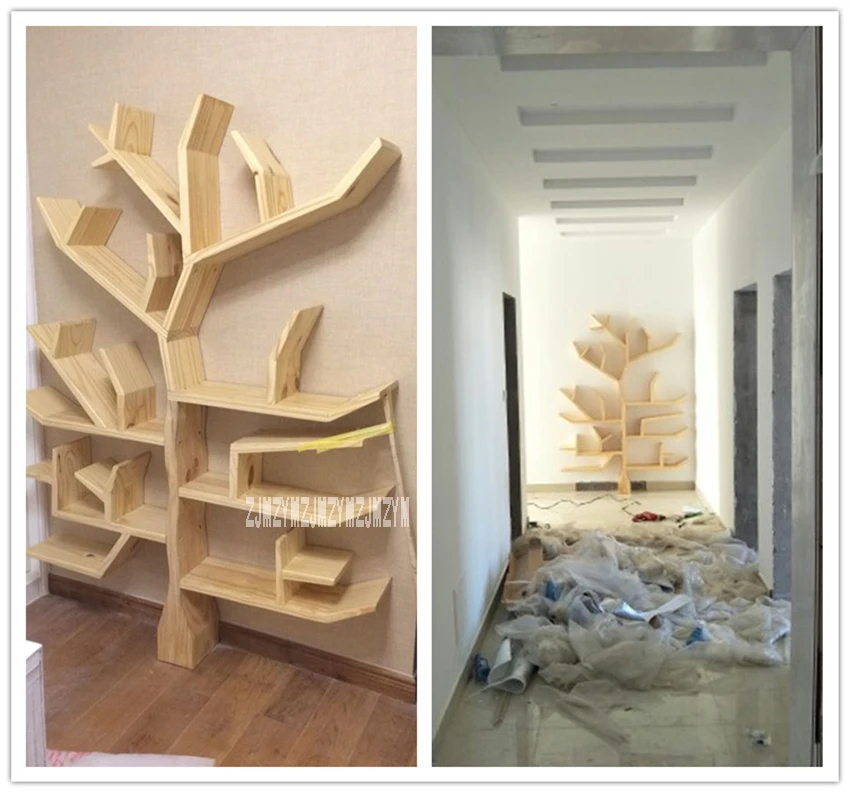 BK066 креативная твердая деревянная книжная полка для гостиной стена спальни, декоративный книжный шкаф DIY деревянная книжная полка в форме дерева