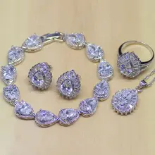 Классические в форме капли воды Белый Циркон 925 пробы серебряные Ювелирные наборы для женщин серьги/кулон/ожерелье/кольца/браслет T194