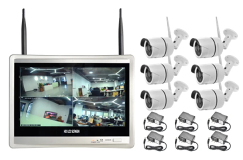 

Wireless Security Camera System 8CH CCTV NVR Kit 720P 6pcs outdoor bullet IP camera HDMI 12.5"ch Screen NVR home security