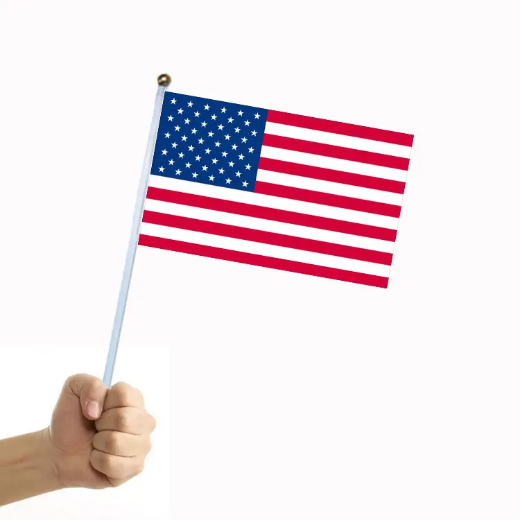 

100Pcs 14*21Cm A plastic Stick American Handing Flag Polyester Material Handflag American Style Banner USA Flag Hand Wave Flag