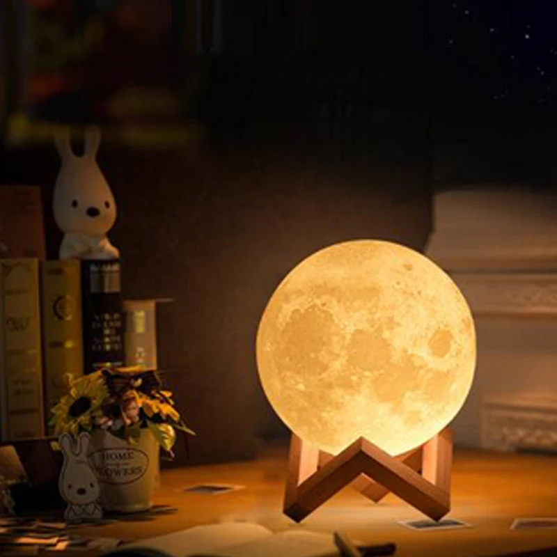 Night Lamp Rechargeable 3D Print Moon Lamp 2 Color Change Touch Switch Bedroom Bookcase Night Light Home Decor Creative Gift (3)