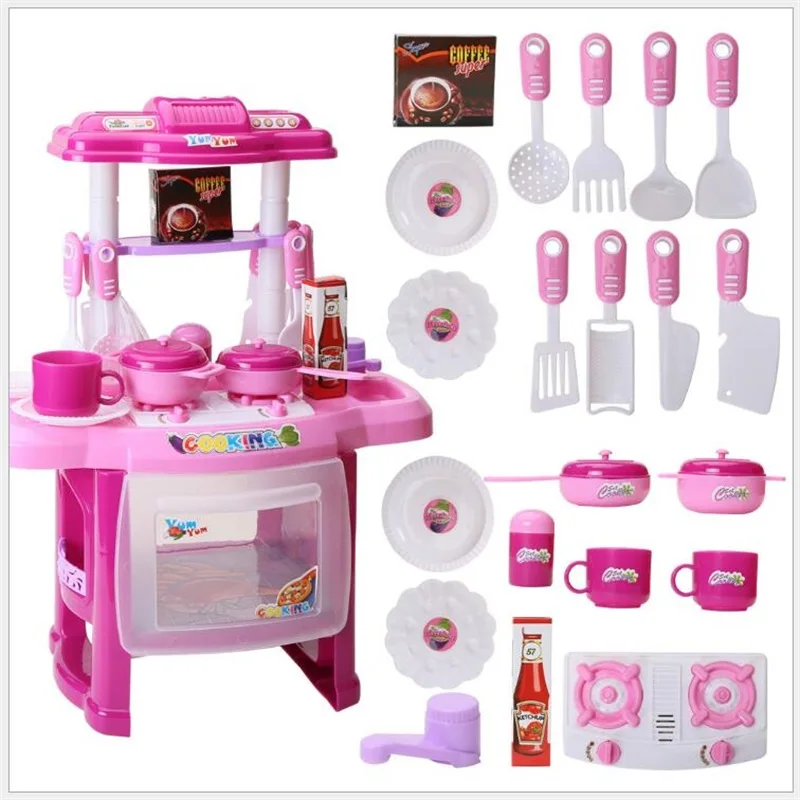 Набор музыкальных кухонных игрушек, Детские Имитационные кухонные игрушки, детские кухонные игрушки, набор с светильник и звуком, Детские Кухонные Игрушки для ролевых игр