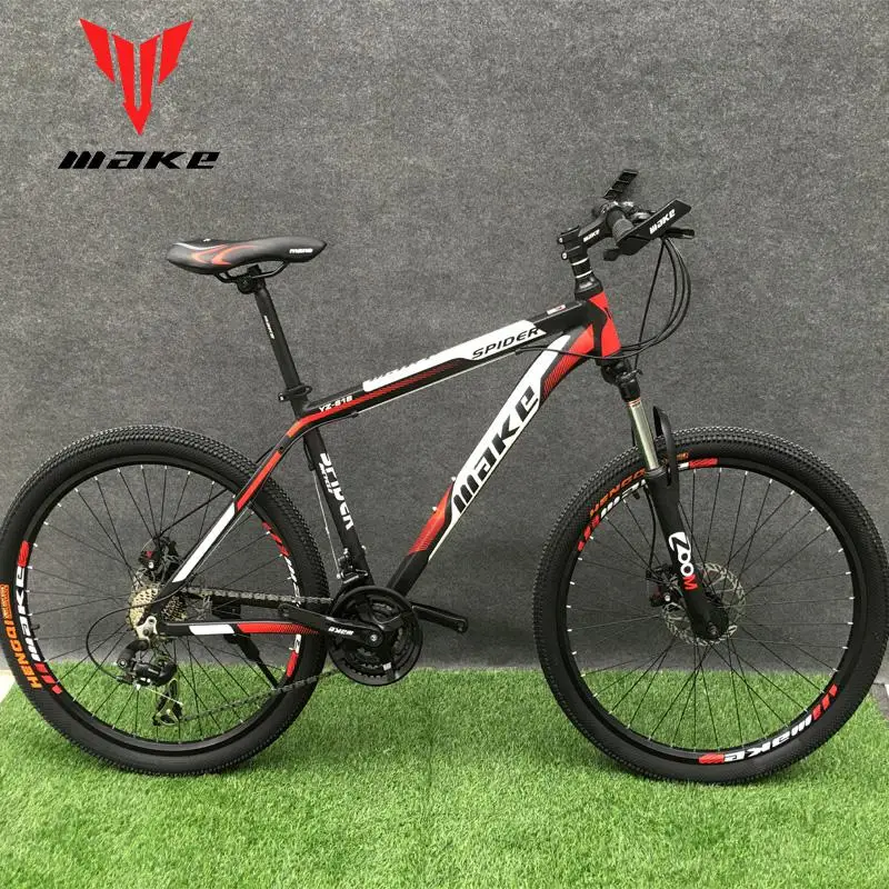 Mountain Bike MAKE 26" 24 Speed Disc Brakes Aluminium Frame - Цвет: black red