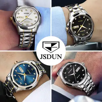 JSDUN Top Brand Luxury Watch Men Automatic Mechanical Men's Watches waterproof black Tungsten steel Fashion Roman Male Clock NEW